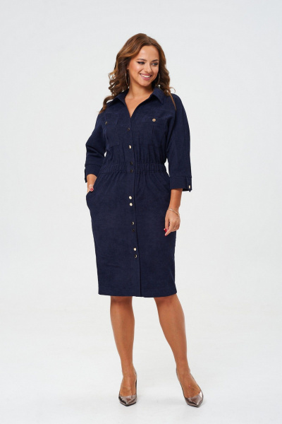 Платье полуприлегающего силуэта со сборками и кулисой из вельвета VI ORO VR-1153 королевский_синий - фото 12