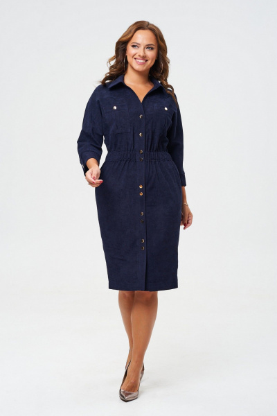 Платье полуприлегающего силуэта со сборками и кулисой из вельвета VI ORO VR-1153 королевский_синий - фото 11