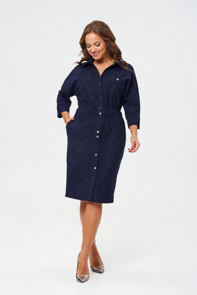 Платье полуприлегающего силуэта со сборками и кулисой из вельвета VI ORO VR-1153 королевский_синий - фото 10