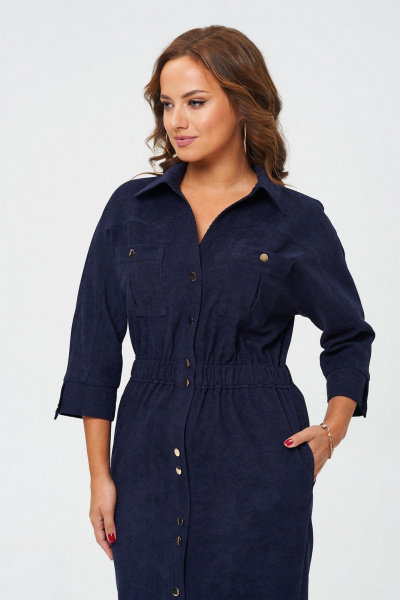 Платье полуприлегающего силуэта со сборками и кулисой из вельвета VI ORO VR-1153 королевский_синий - фото 6