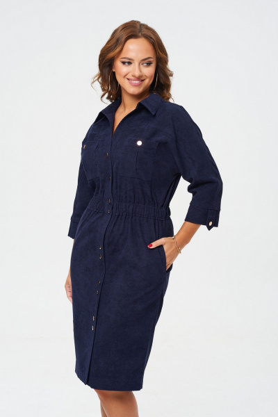 Платье полуприлегающего силуэта со сборками и кулисой из вельвета VI ORO VR-1153 королевский_синий - фото 5