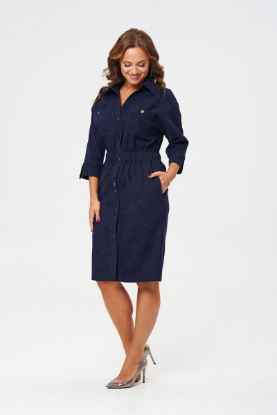 Платье полуприлегающего силуэта со сборками и кулисой из вельвета VI ORO VR-1153 королевский_синий - фото 3