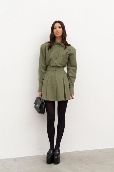 Юбка трапеция из текстиля с карманами и складками ANNETE A1350 - фото 1