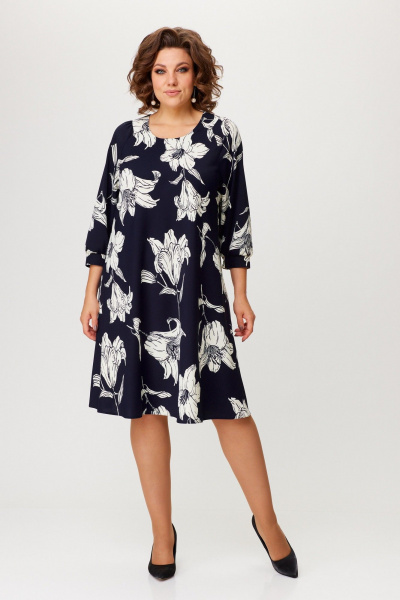 Платье А-образного силуэта из плательного крепа с рукавом 3/4 Slaviaelit 545 т.синий - фото 2