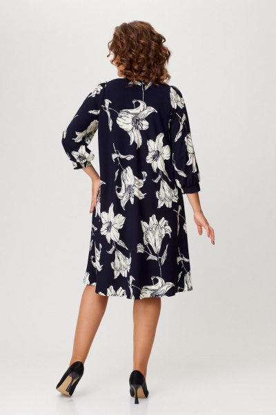 Платье А-образного силуэта из плательного крепа с рукавом 3/4 Slaviaelit 545 т.синий - фото 6