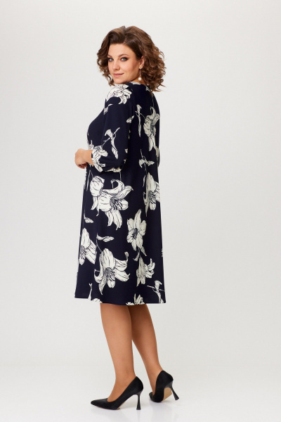 Платье А-образного силуэта из плательного крепа с рукавом 3/4 Slaviaelit 545 т.синий - фото 5