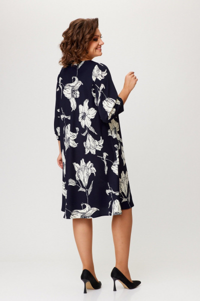 Платье А-образного силуэта из плательного крепа с рукавом 3/4 Slaviaelit 545 т.синий - фото 4