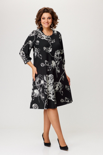 Платье А-силуэта из крепа с рукавом 3/4 и сборками Slaviaelit 545 черный - фото 2