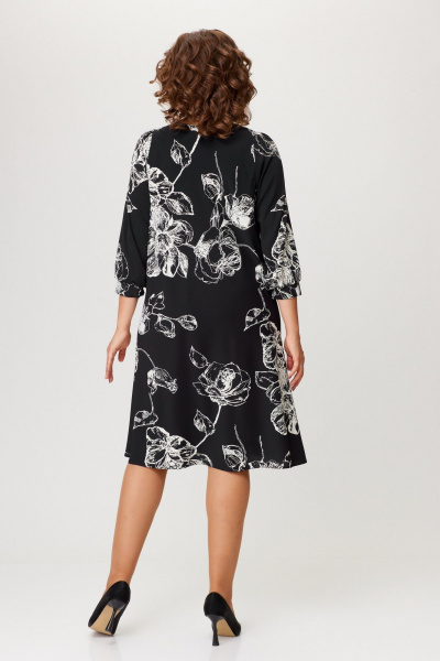 Платье А-силуэта из крепа с рукавом 3/4 и сборками Slaviaelit 545 черный - фото 6