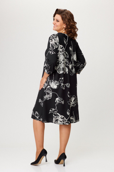 Платье А-силуэта из крепа с рукавом 3/4 и сборками Slaviaelit 545 черный - фото 5