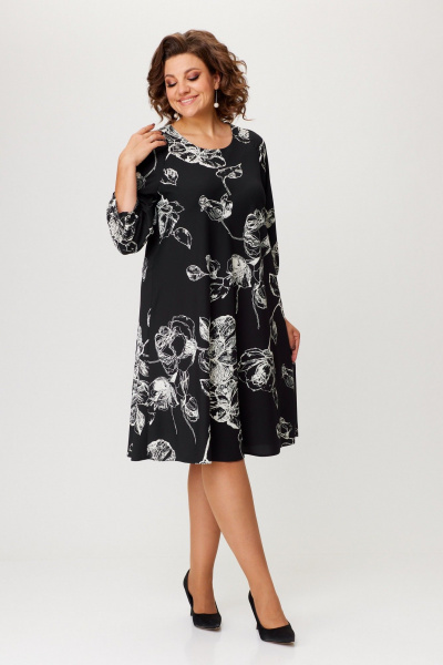 Платье А-силуэта из крепа с рукавом 3/4 и сборками Slaviaelit 545 черный - фото 1