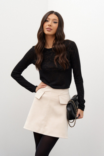 Юбка мини из замши трапециевидного кроя с клапанами ANNETE A1368 - фото 4