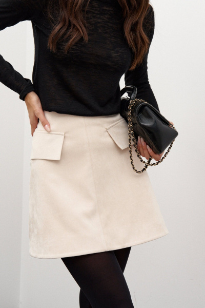 Юбка мини из замши трапециевидного кроя с клапанами ANNETE A1368 - фото 3