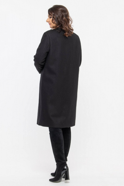 Пальто прямого силуэта из шерстяной ткани с классической горловиной Дорофея 402 черный - фото 6