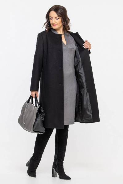 Пальто прямого силуэта из шерстяной ткани с классической горловиной Дорофея 402 черный - фото 5