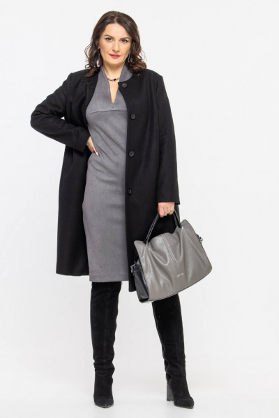 Пальто прямого силуэта из шерстяной ткани с классической горловиной Дорофея 402 черный - фото 4