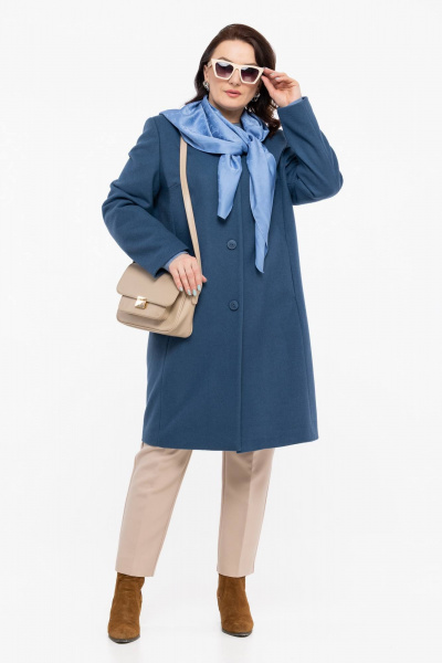 Пальто прямого силуэта из шерстяной ткани с классической горловиной Дорофея 402 голубой,серо-голубой - фото 1