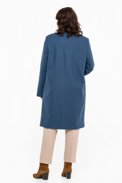 Пальто прямого силуэта из шерстяной ткани с классической горловиной Дорофея 402 голубой,серо-голубой - фото 4