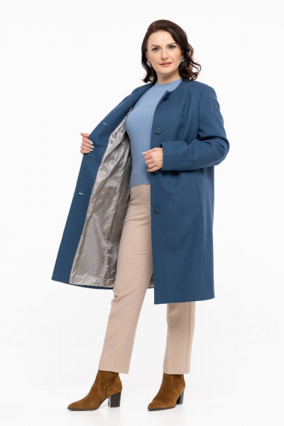 Пальто прямого силуэта из шерстяной ткани с классической горловиной Дорофея 402 голубой,серо-голубой - фото 3