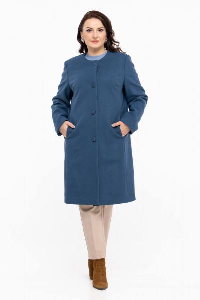 Пальто прямого силуэта из шерстяной ткани с классической горловиной Дорофея 402 голубой,серо-голубой - фото 2