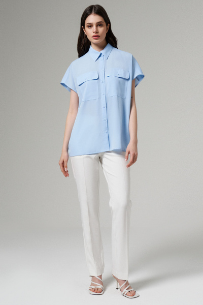 Блуза летняя из лёгкой струящейся ткани прямого силуэта Панда 176940w голубой - фото 1