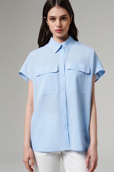 Блуза летняя из лёгкой струящейся ткани прямого силуэта Панда 176940w голубой - фото 2