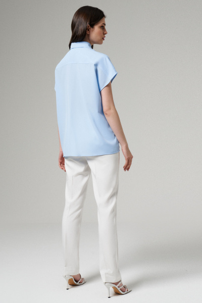 Блуза летняя из лёгкой струящейся ткани прямого силуэта Панда 176940w голубой - фото 4