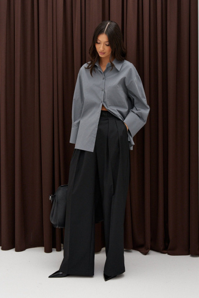 Рубашка свободного кроя из хлопкового текстиля с карманом ANNETE A2022 - фото 2