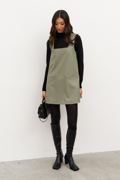 Миди платье из эко-кожи с А-силуэтом и квадратным вырезом ANNETE A3589/1 - фото 2