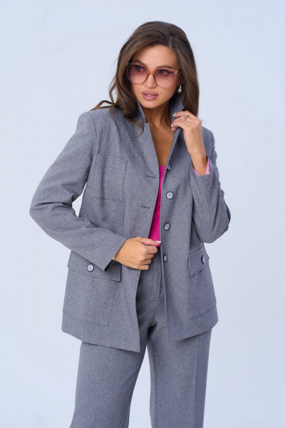 Двусоставный костюм с жакетом и брюками из текстиля Vilena 978 серый - фото 13