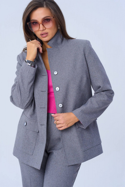 Двусоставный костюм с жакетом и брюками из текстиля Vilena 978 серый - фото 12