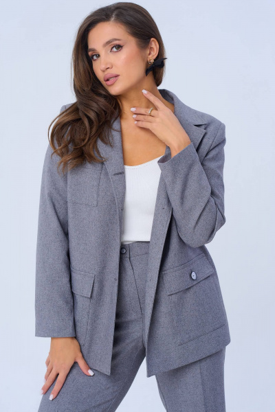 Двусоставный костюм с жакетом и брюками из текстиля Vilena 978 серый - фото 11