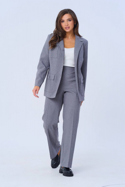 Двусоставный костюм с жакетом и брюками из текстиля Vilena 978 серый - фото 7