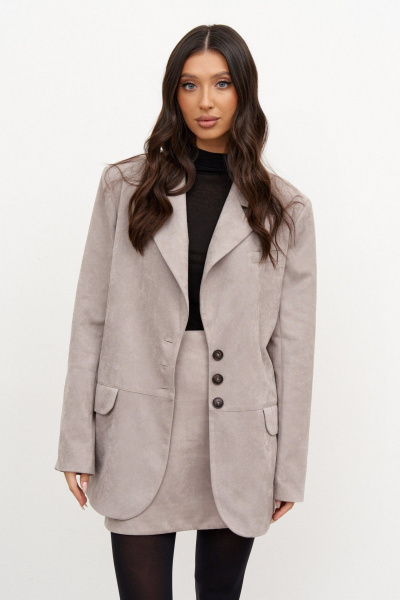 Жакет из эко-замши серого цвета с горизонтальным подрезом ANNETE A5326/3 - фото 7