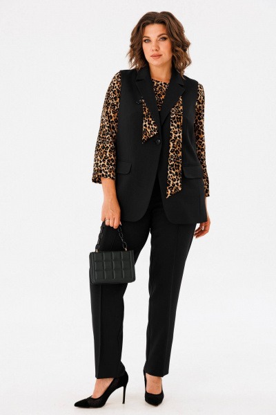 Костюм трёхпредметный жилет блуза брюки в черном цвете Vilena 999 черный - фото 1