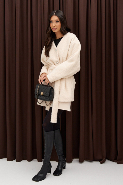 Молочный кардиган из фактурной ткани с объемным рукавом ANNETE A5350 - фото 6