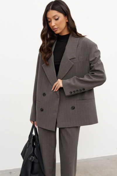 Жакет двубортный в полоску деловой стиль из текстиля ANNETE A5361 - фото 2