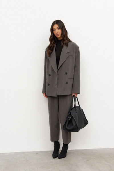 Жакет двубортный в полоску деловой стиль из текстиля ANNETE A5361 - фото 1