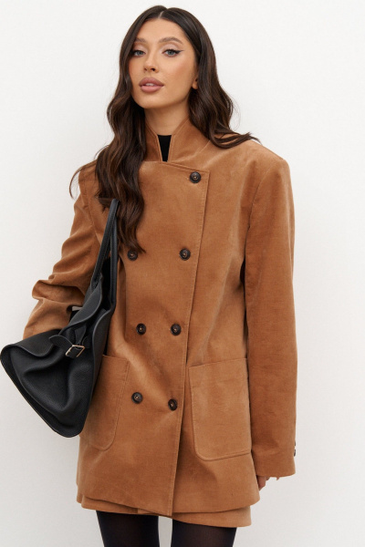 Жакет коричневый из искусственной замши деловой стиль ANNETE A5365 - фото 7