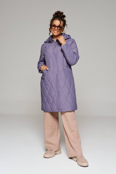 Пальто стёганое демисезонное на каждый день фиолетовое Beautiful&Free 6231 фиолет - фото 1