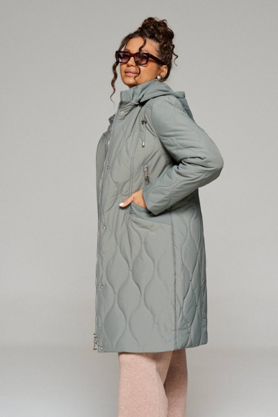 Пальто стёганое демисезонное на каждый день зелёное Beautiful&Free 6231 хаки - фото 8