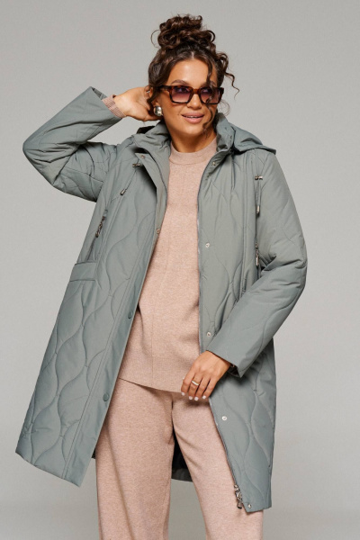 Пальто стёганое демисезонное на каждый день зелёное Beautiful&Free 6231 хаки - фото 7