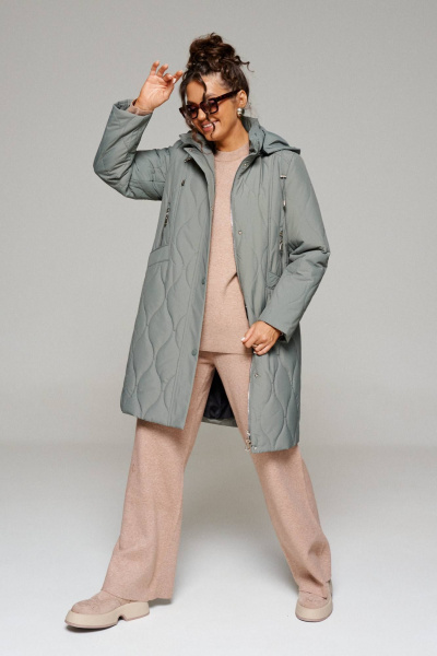 Пальто стёганое демисезонное на каждый день зелёное Beautiful&Free 6231 хаки - фото 6