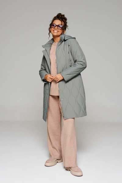 Пальто стёганое демисезонное на каждый день зелёное Beautiful&Free 6231 хаки - фото 5