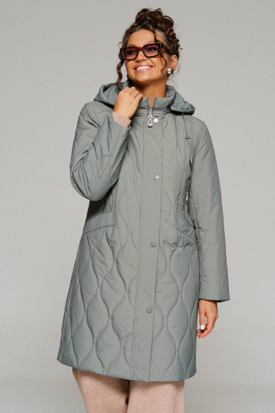 Пальто стёганое демисезонное на каждый день зелёное Beautiful&Free 6231 хаки - фото 1