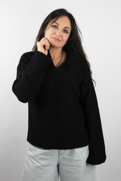 Демисезонный трикотажный джемпер с разрезом и воротником Полесье С1853-24 4С0746-Д43 158,164 глубокий_черный - фото 2
