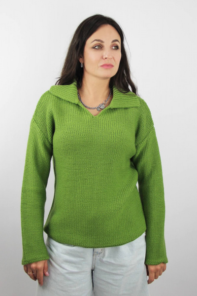 Демисезонный трикотажный джемпер с разрезом и воротником Полесье С1853-24 4С0746-Д43 170,176 васаби - фото 1