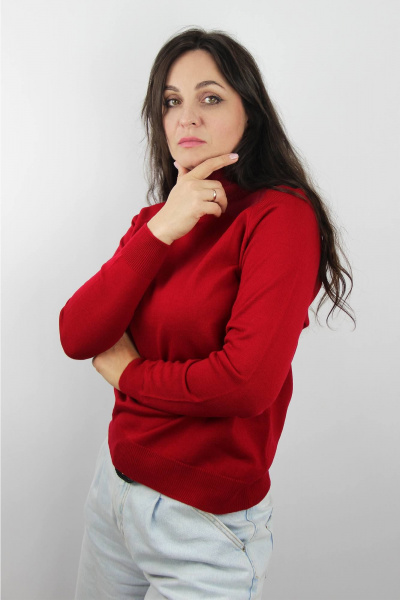 Красный свитер реглан из трикотажа с высоким воротником Полесье С3433-17 7С1582-Д43 170,176 вишневый - фото 2