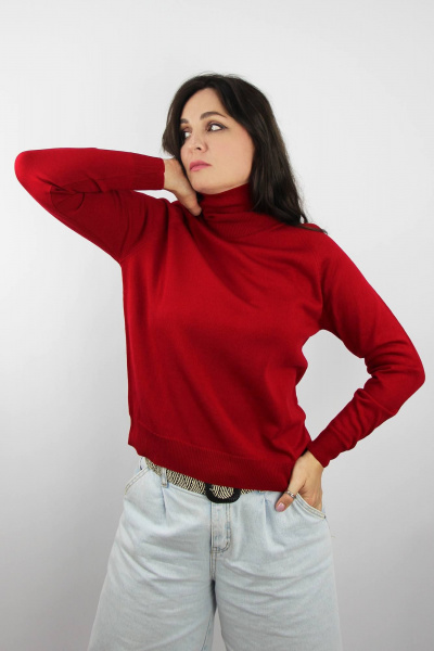 Красный свитер реглан из трикотажа с высоким воротником Полесье С3433-17 7С1582-Д43 170,176 вишневый - фото 1