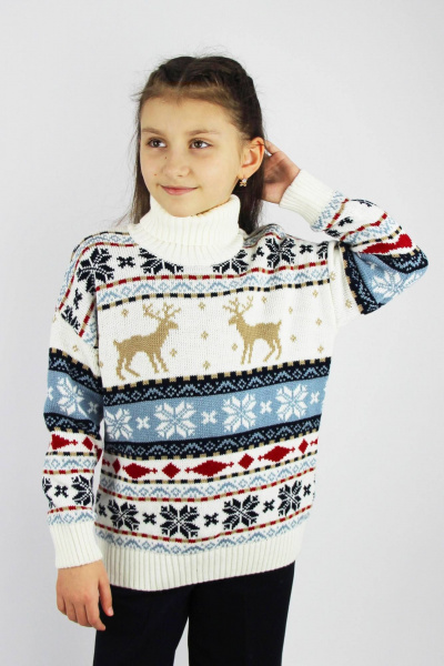 Белый свитер с прикеттлеванным воротником из трикотажа Полесье С9159-24 4С0776-Д43 122,128 снежок - фото 1